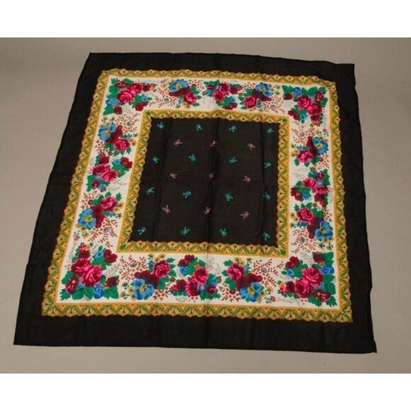 Vintage Floral Black Scarf Wrap 27x25 Inches Bohemian Style Multicolor Rose Patt